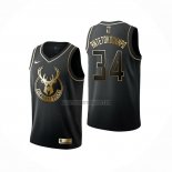 Camiseta Golden Edition Milwaukee Bucks Giannis Antetokounmpo NO 34 Negro