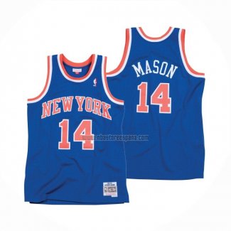 Camiseta New York Knicks Anthony Mason NO 14 Hardwood Classics Throwback Azul