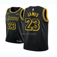 Camiseta Nino Los Angeles Lakers Lebron James NO 23 Ciudad 2017-18 Negro