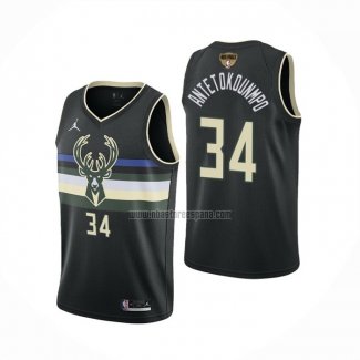 Camiseta Milwaukee Bucks Giannis Antetokounmpo NO 34 Statement 2021 Finals Negro