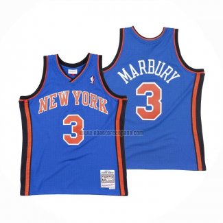 Camiseta New York Knicks Stephon Marbury NO 3 Hardwood Classics Throwback Azul