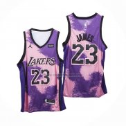 Camiseta Los Angeles Lakers LeBron James NO 23 Fashion Royalty Violeta