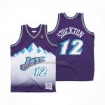 Camiseta Utah Jazz John Stockton NO 12 Hardwood Classics Throwback 1996-97 Violeta