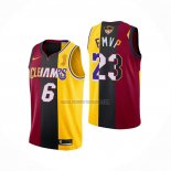 Camiseta Los Angeles Lakers Lebron James NO 6 23 2020 FMVP Heat Cavaliers Split Dual Number Rojo Oro