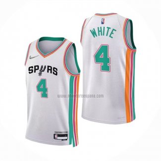 Camiseta San Antonio Spurs Derrick White NO 4 Ciudad 2021-22 Blanco
