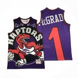 Camiseta Toronto Raptors Tracy Mcgrady NO 1 Mitchell & Ness Big Face Violeta