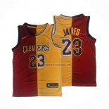 Camiseta Cleveland Cavaliers Los Angeles Lakers LeBron James NO 23 Split Rojo Amarillo