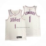 Camiseta Minnesota Timberwolves Anthony Edwards NO 1 Earned Blanco