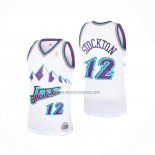 Camiseta Utah Jazz John Stockton NO 12 Hardwood Classics Throwback 1996-97 Blanco