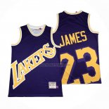 Camiseta Los Angeles Lakers Lebron James NO 23 Mitchell & Ness Big Face Violeta