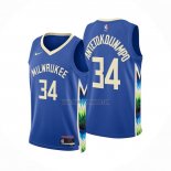Camiseta Milwaukee Bucks Giannis Antetokounmpo NO 34 Ciudad 2022-23 Azul