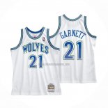 Camiseta Minnesota Timberwolves Kevin Garnett NO 21 Hardwood Classics Throwback Blanco