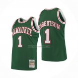 Camiseta Milwaukee Bucks Oscar Robertson NO 1 Mitchell & Ness 1971-72 Verde